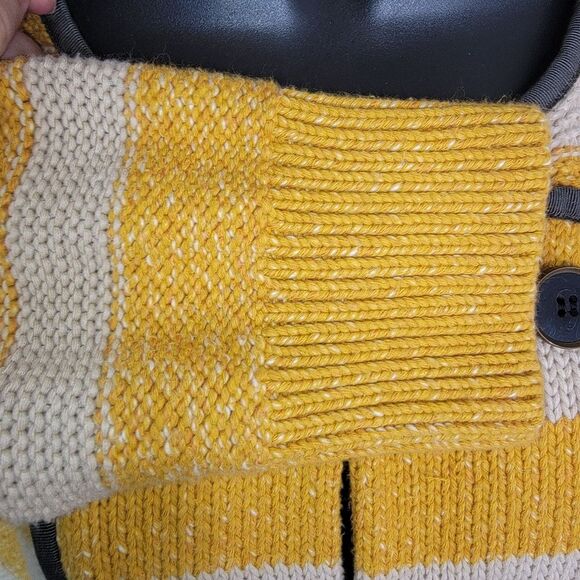 Loft Ann Taylor Mustard Yellow Striped Military Sweater Jacket Size Medium - Picture 6 of 9